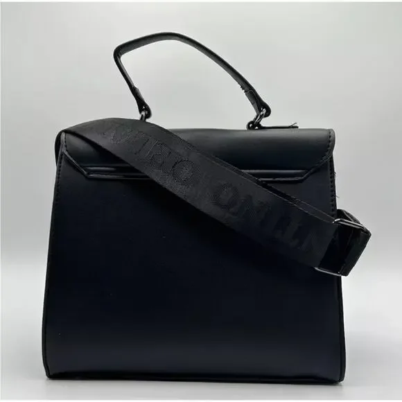 NEW ORLANDI VALENTINO Black Gunmetal Silver Stud Studded Crossbody Bag Purse - Picture 8 of 15